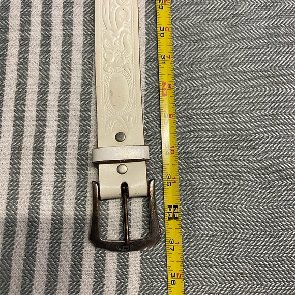 Vintage Justin Boots White Leather Belt with Silver Buckle - Picture 6 of 6